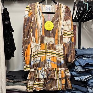 Aldin Adair Long Sleeve Brown and Orange Dress